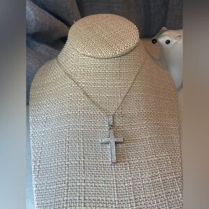 Vintage‎ Sterling Silver Cross Pendant + Pave CZ Stones Chain - India Marked 925